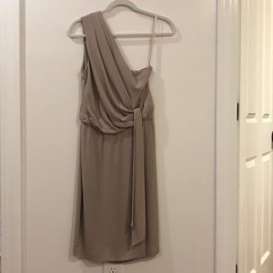 Taupe DVF one shoulder cocktail dress